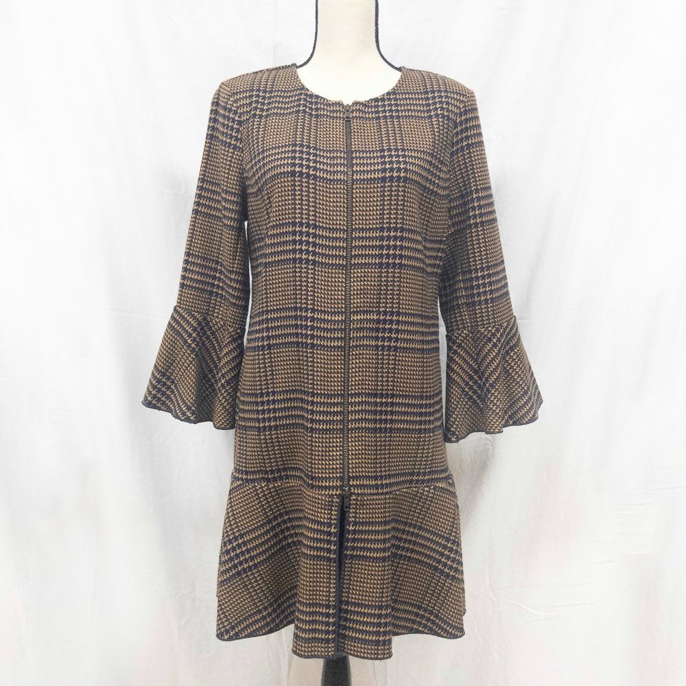 Cabi Navy & Brown Plaid 'Flounce' Jacket Size Small